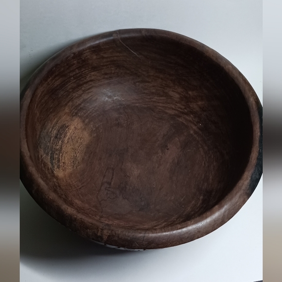 African Wood Bowl Hand Carved Safari Rhinoceros Elephant Ebony South Africa 11.5 - Picture 2 of 8